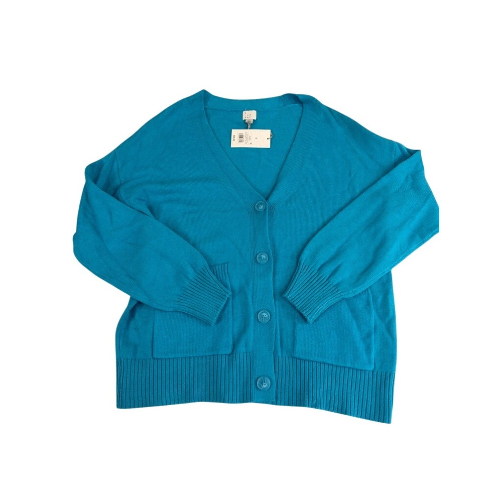A New Day Womens V-Neck Button Front Cardigan Sweater Blue Teal Size S NWT